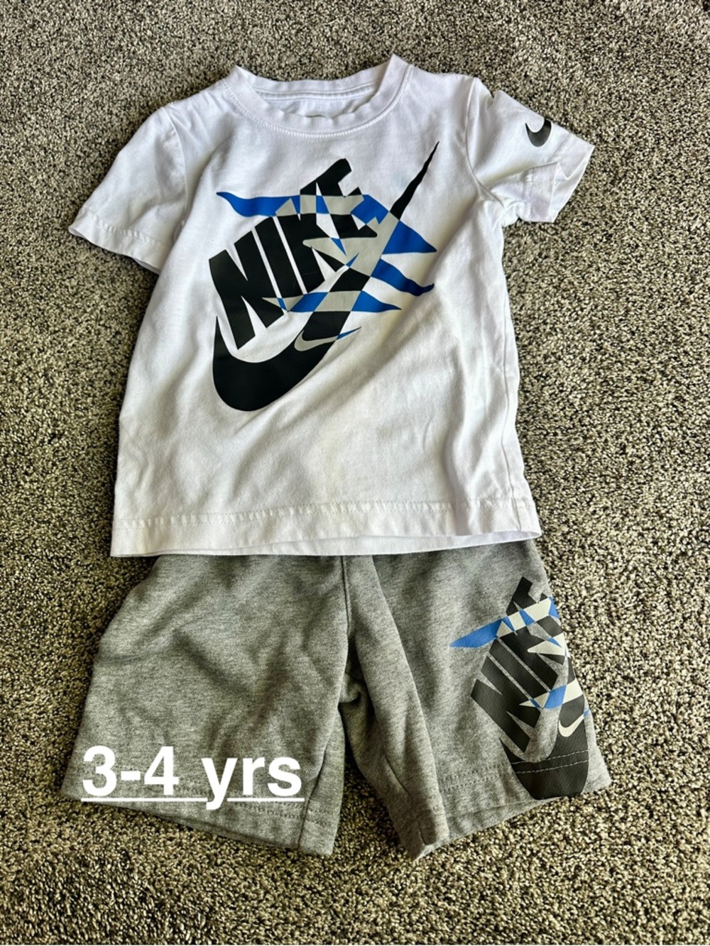 Nike White Tee and Gray Shorts Set with Blue Accents